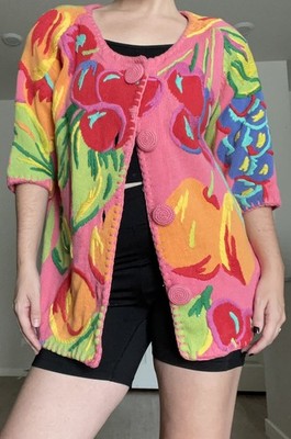 Michael Simon vintage rare unique fruit sweater one size OS colorful pink 