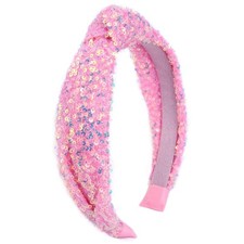 Wide Pink Sequin Knotted Rainbow Headband Hairpiece for Kids Girl Women