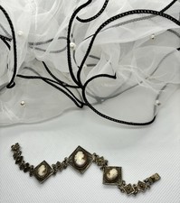 🔥 Antik Viktorianisches Armband aus vergoldetem Filigran-Silber und Kameen 800