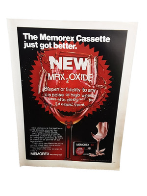 Vintage 1973 Memorex Cassette Tape With MRX2 Oxide Print Ad Authentic