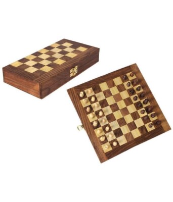 7'' X 7'' Royal Handmade Magnetic Travel Pocket Chess Set Folding Game Board Gift