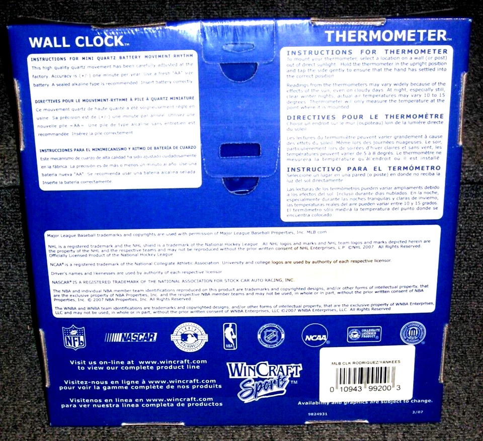 2007 ALEX RODRIGUEZ NEW YORK YANKEES UNOPENED WINCRAFT SPORTS WALL CLOCK MINT - Image 2 of 2