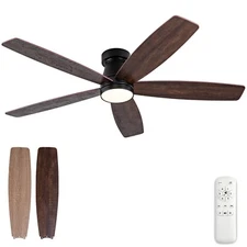 52 inch Ceiling Fans with Lights and Remote,Flush Mount Black Ceiling Fan,Mem...
