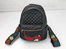 Dream Control NY Mini Backpack Black Quilted Floral Roses Embroidered