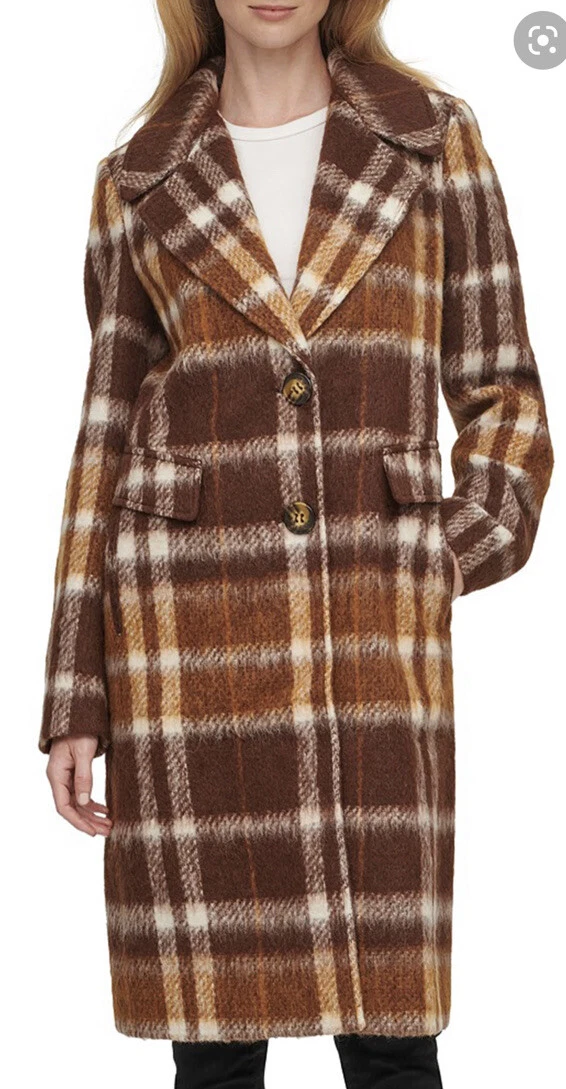 Calvin Klein Women s Plaid Single Breasted Walker Coat Sz 10 M eBay