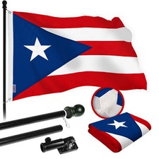 Combo: 5 Ft Flagpole Black Puerto Rico Flag 2.5x4 Ft Embroidered Spun Poly