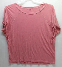 Loft Womens Striped T-Shirt Short Sleeve w/ Tied Sleeves Size M Red