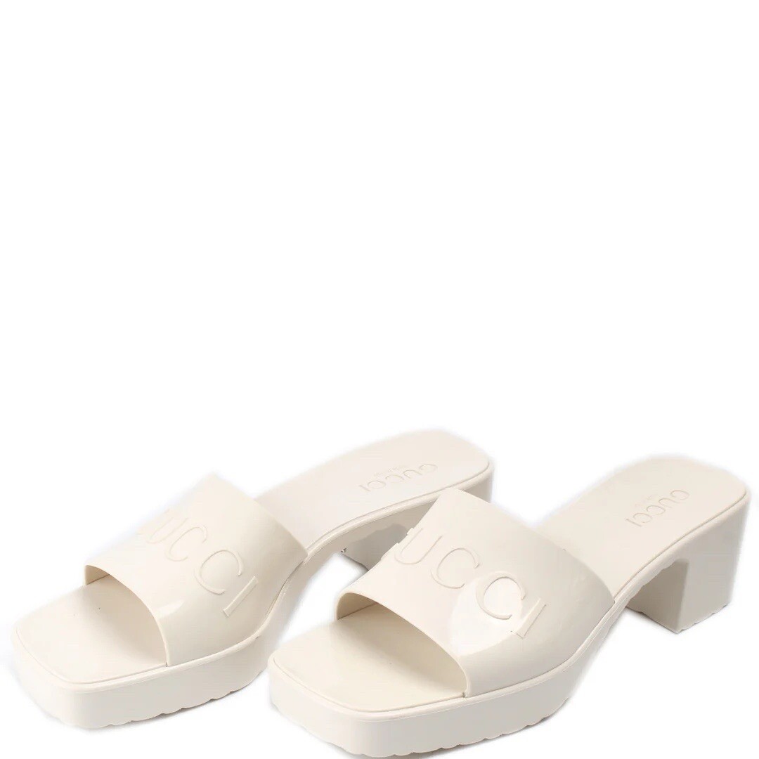 NEW Gucci White Rubber Slide Block Heel Sandals Size 41 | eBay