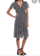 Michael Kors Short Sleeve Ruffled Wrap Dress Striped black white PM $175