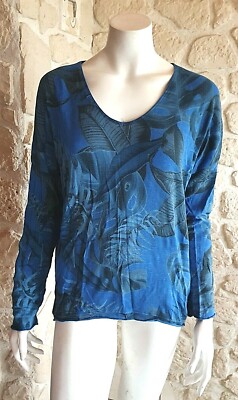 Tee shirt bleu à motif feuille neuf Lacomy taille unique 100