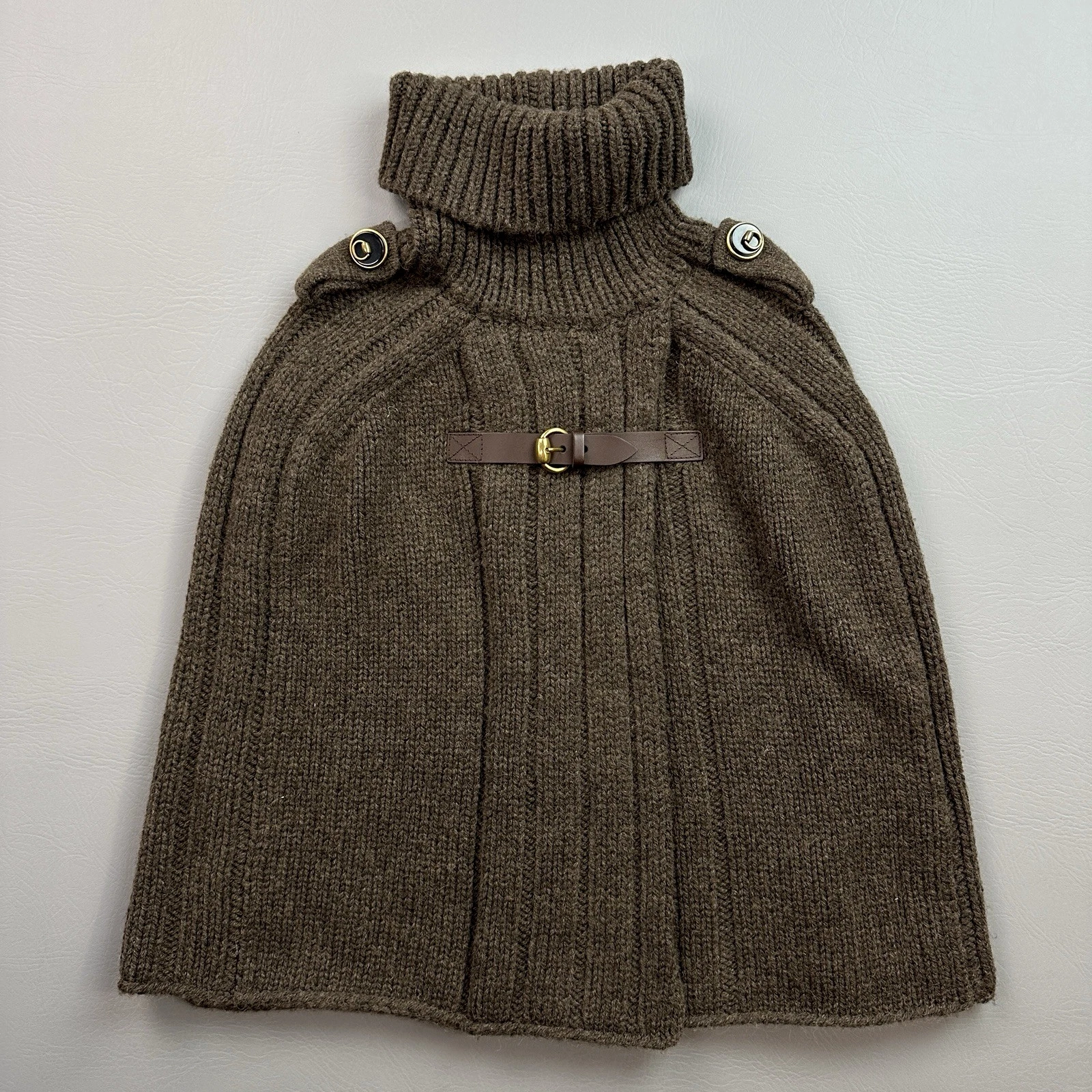 Gucci Cape Poncho Femme Petit Marron Camel Laine Tricot Col Roulé Made in Italy