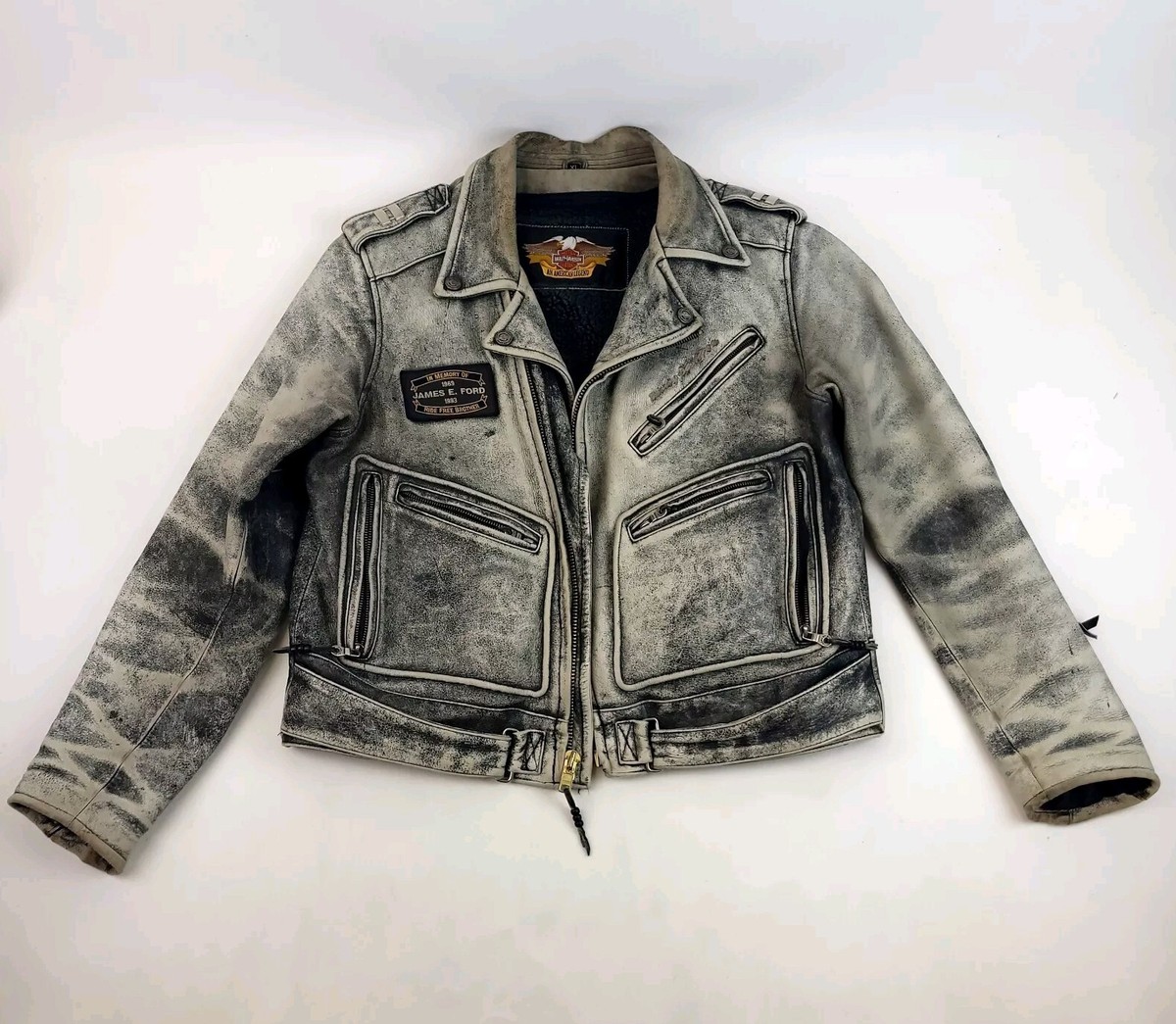 Harley Davidson Distressed Washed Leather Racing Jacket XL An