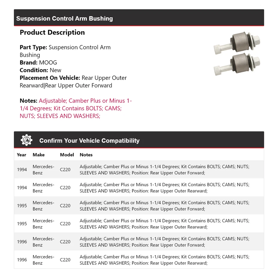 Bucha de braço de controle de suspensão MOOG 1994 1995 para 1994-1996 Mercedes-Benz C220 - Imagem 2 de 3