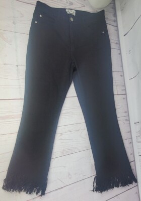 For The Republic Cropped Frayed Bottom Black Jeans Size 8