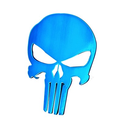 7'' Car Grille Badge Emblem Punisher Logo Aluminum Satin Brushed Candy Blue Coat