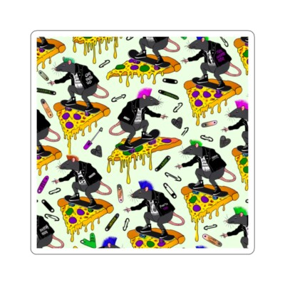 Sticker Punk Rats Pizza Pattern Obscure Random Weird Funny 2x2 3x3 4x4 6x6 Gift