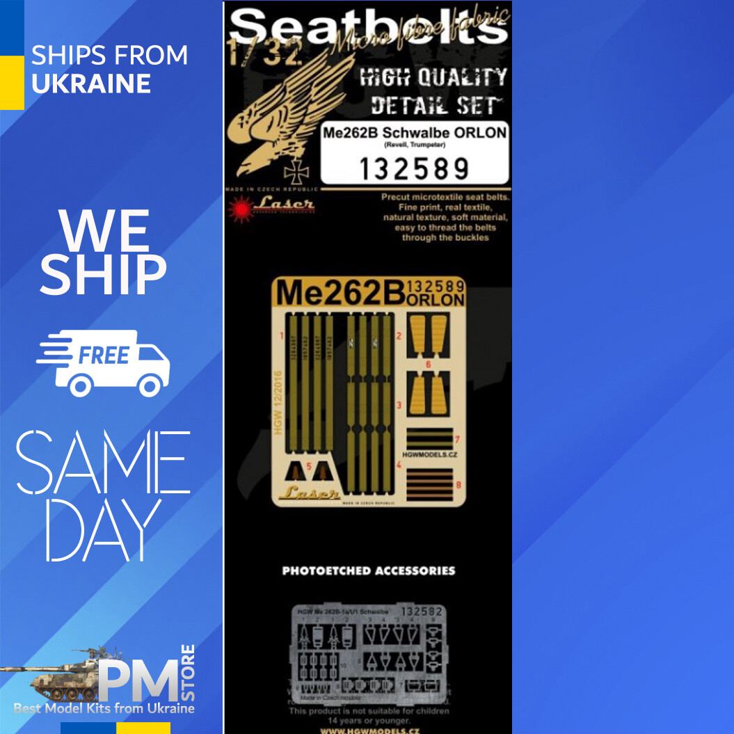 HGW 1/32 Me 262B Schwalbe seatbelts for Revell or Trumpeter kits - 132582 HGW 1/32 Me 262B Schwalbe seatbelts for Revell or Trumpeter kits - 132582