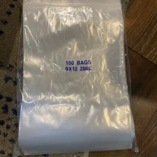 100 CLEAR 9 x 12 POLY BAGS PLASTIC RECLOSABLE PACKING ULINE BEST 2 MIL HANG HOLE