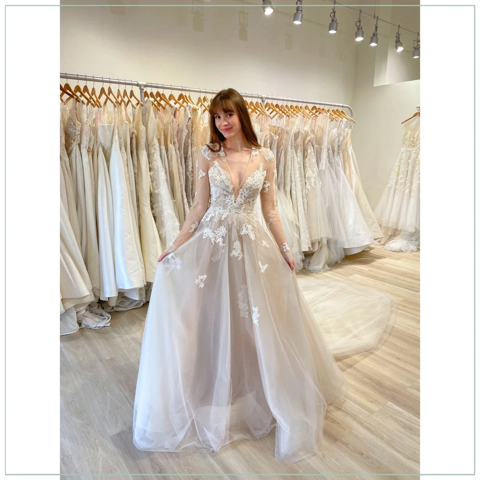 $6500 Monique Lhuillier Rachelle Chantilly Encaje Tul Pasarela Vestido de Novia Foto 4 de 4