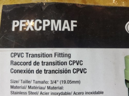 PROFLO PFXCPMAF 3/4" CPVC Transition Fitting Stainless Steel - Picture 2 of 2