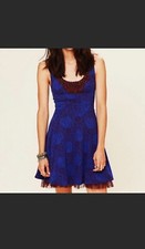 Free People Blue Floral Beaded Flare Dress Size XS
