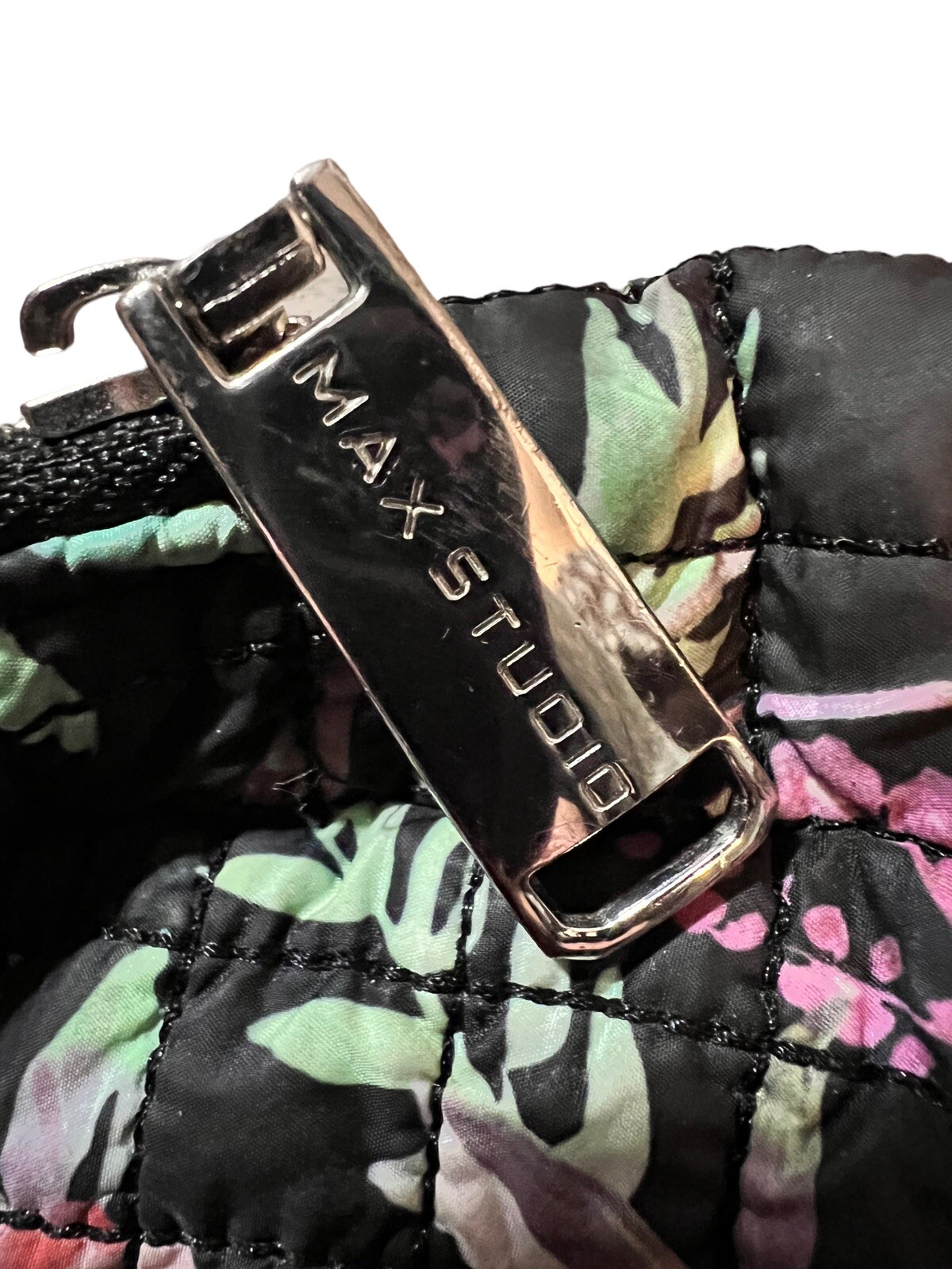 Max Studio Quilted Backpack Black Background w/ Floral Print | eBay