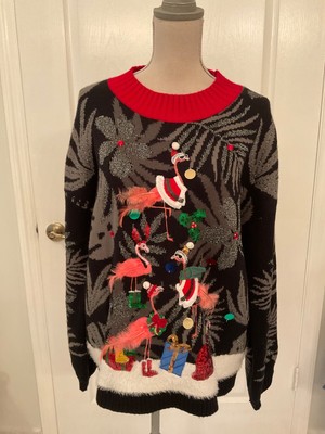 33 Degrees Ugly Christmas Sweater Flamingos Sequins Feathers Size XL ~ NWT