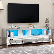 55" Mirrored LED TV Stand Entertainment Center with 3 Drawers and 2 Shelves