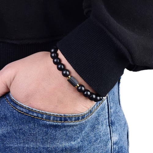 Natural Stone Black Tourmaline Bracelet Crystal CopperBeaded Pulsera Turmalina - Picture 2 of 8