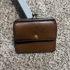 Vintage Coach Black Leather KISS Lock Bifold Coin Compartment Snap Card Slots