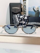 Chrome Hearts Nip Slip Sunglasses Silver Frame Blue Lens 5419 Luxury