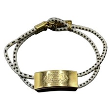Juicy Couture Cord Elastic Stretch Bracelet Black & White Gold Tone Identity Tag