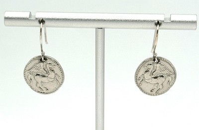Mene Marke 24K Platin ''Münze'' Pegasus Ohrringe Haken Rückseite 6,51 Gramm