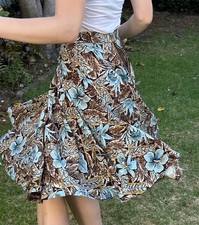 Vintage Handmade 50s S XS 100 Cotton Full Skirt Floral Hawaiian Hibiscus Fabric