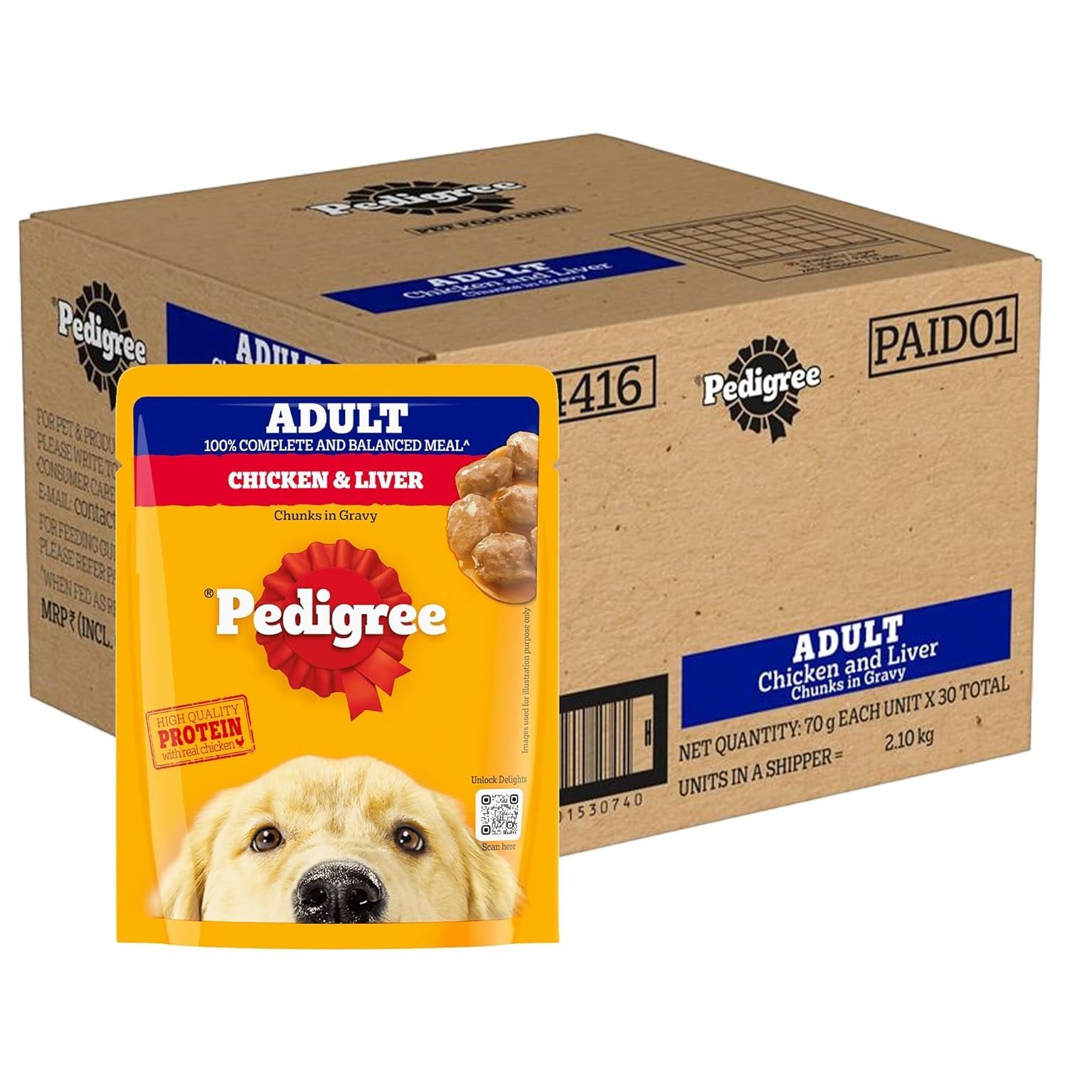Pedigree Adult Wet Dog Food, Chicken & Liver Chunks in Gravy, 70 g (Pack of 6 )