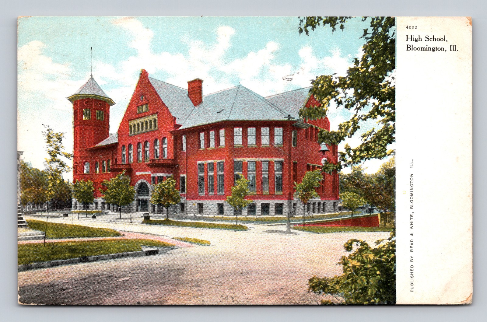 High School Building Bloomington Illinois Vintage Postcard 1908 Red Brick