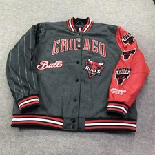 Chicago Bulls Jacket Mens 2XL Gray Red NBA Basketball Varsity Wool Blend Patches