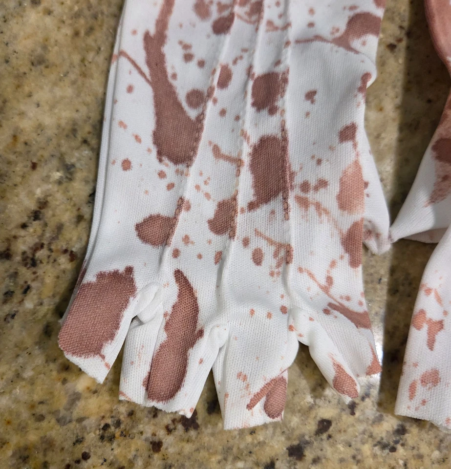 Fingerless White Fake Bloody Gloves Art the Clown Costume Pennywise One Size - Image 2 of 4