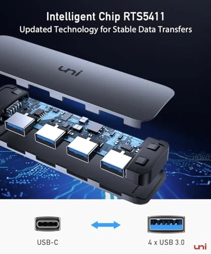 Compact 4-Port USB-C Hub with USB 3.0 – 0.6FT Aluminum Adapter