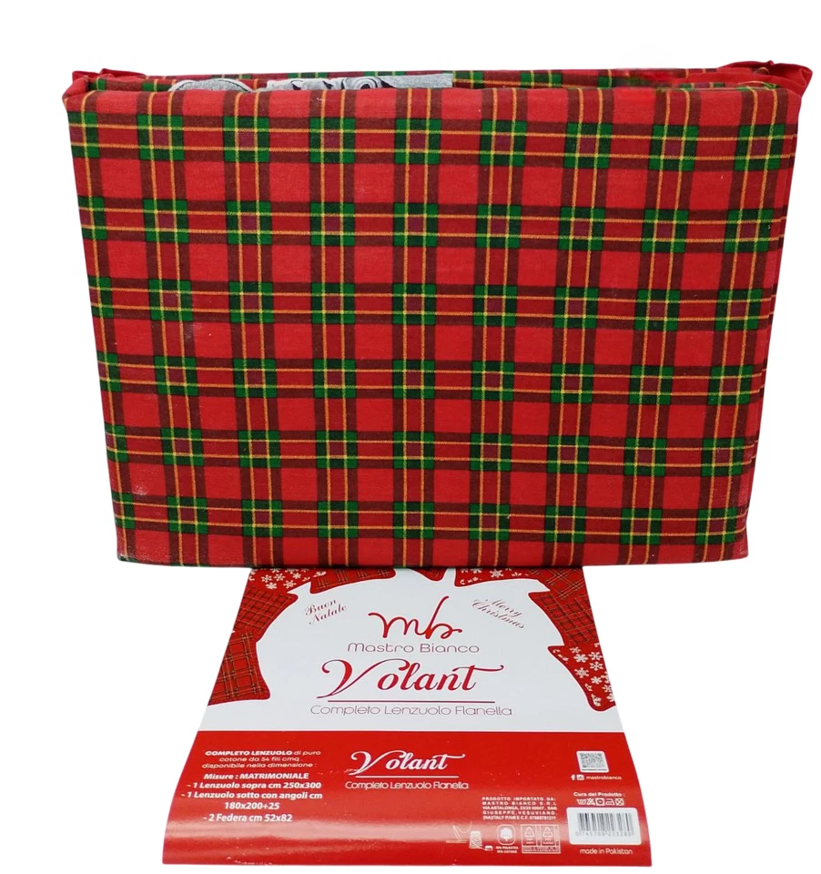 Completo Lenzuola Letto Matrimoniale In Flanella Stampa Natalizia Con Rouche - Immagine 4 di 4