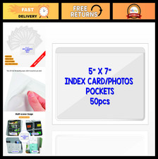 Clear Adhesive Index Card Pockets 5"x7" - 50 Pack, Top Open Plastic Label Holder