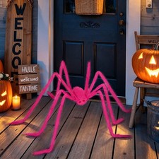 Hot Pink Halloween Spider Scary Giant Hairy Prop for Yard 6.5FT