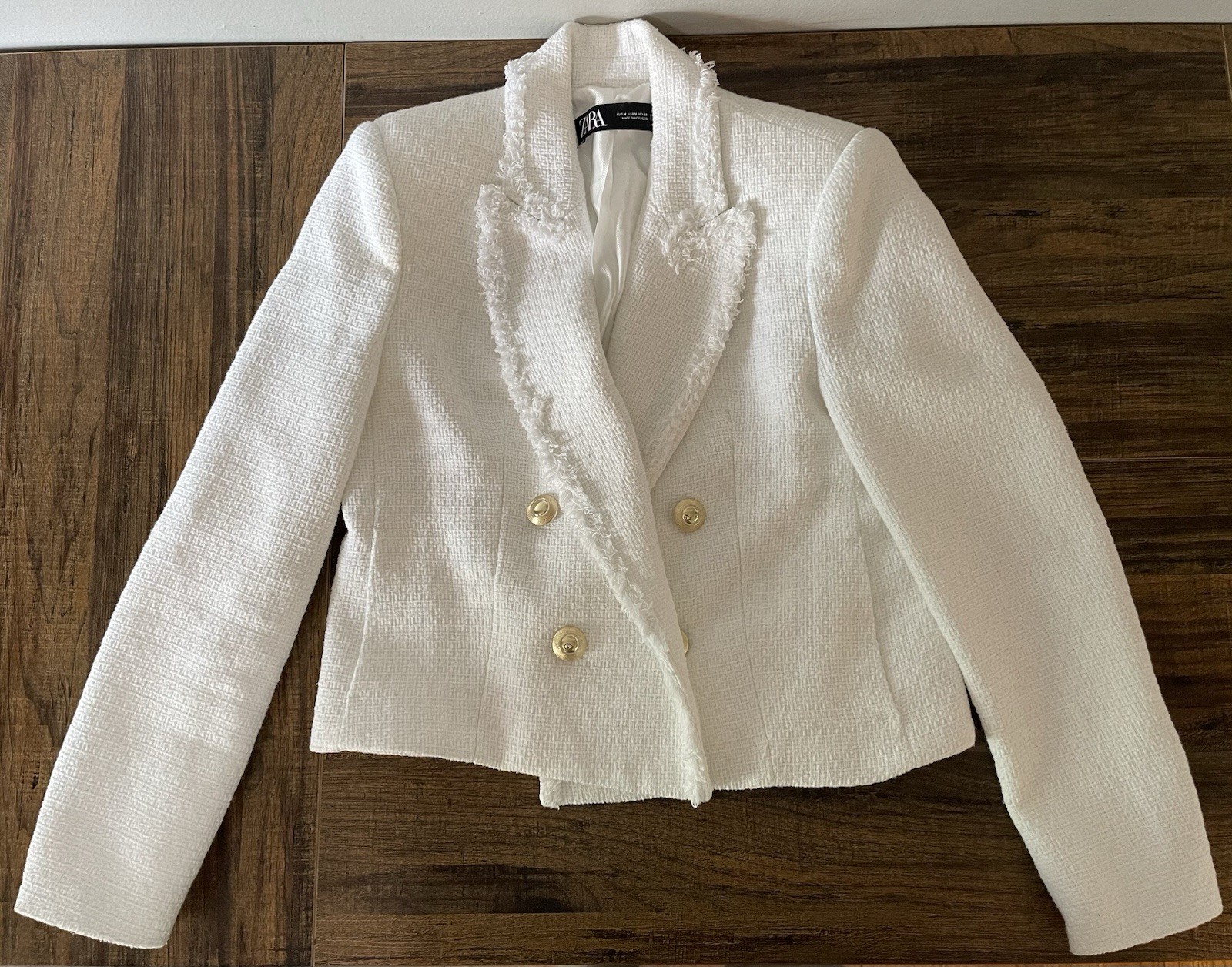 Zara Women’s Medium Double Breasted Textured Weave Jacket Oyster White Nwot