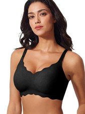 Wireless Jelly Bra Gel Push Up Band Cup Sizes Scalloped Bras 4X-Large, Black