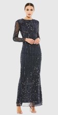 NWT MAC DUGGAL Navy Embellished High Neck Illusion Long Sleeve Gown Size 4