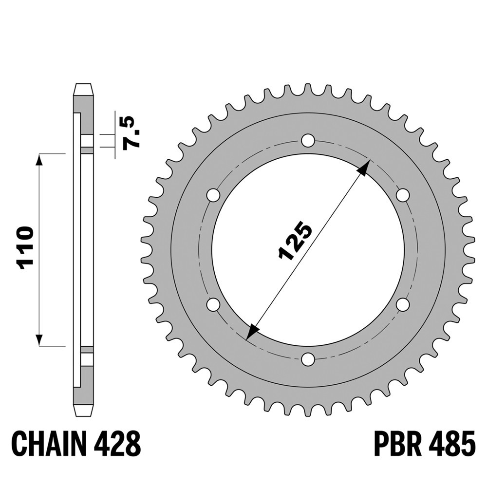 Pignon arrière PBR pas 428 52 dents fer moto transmission Ducati Scrambler 350