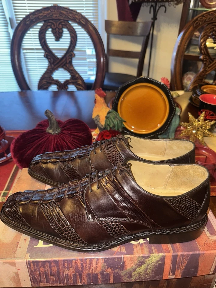 Belvedere Men's Dress Shoes, Nile Crocodile/Lizard/ Calf Leather Brown, Size 10 - Image 3 of 4