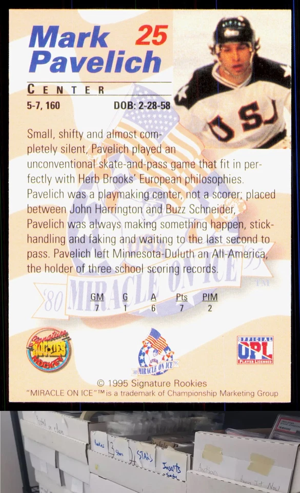 1995 Signature Rookies Miracle on Ice #25 Mark Pavelich - JL - Image 2 of 2