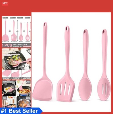 Silicone Kitchen Utensil Set 4 Piece Nonstick Heat Resistant Turner Spoon Pink