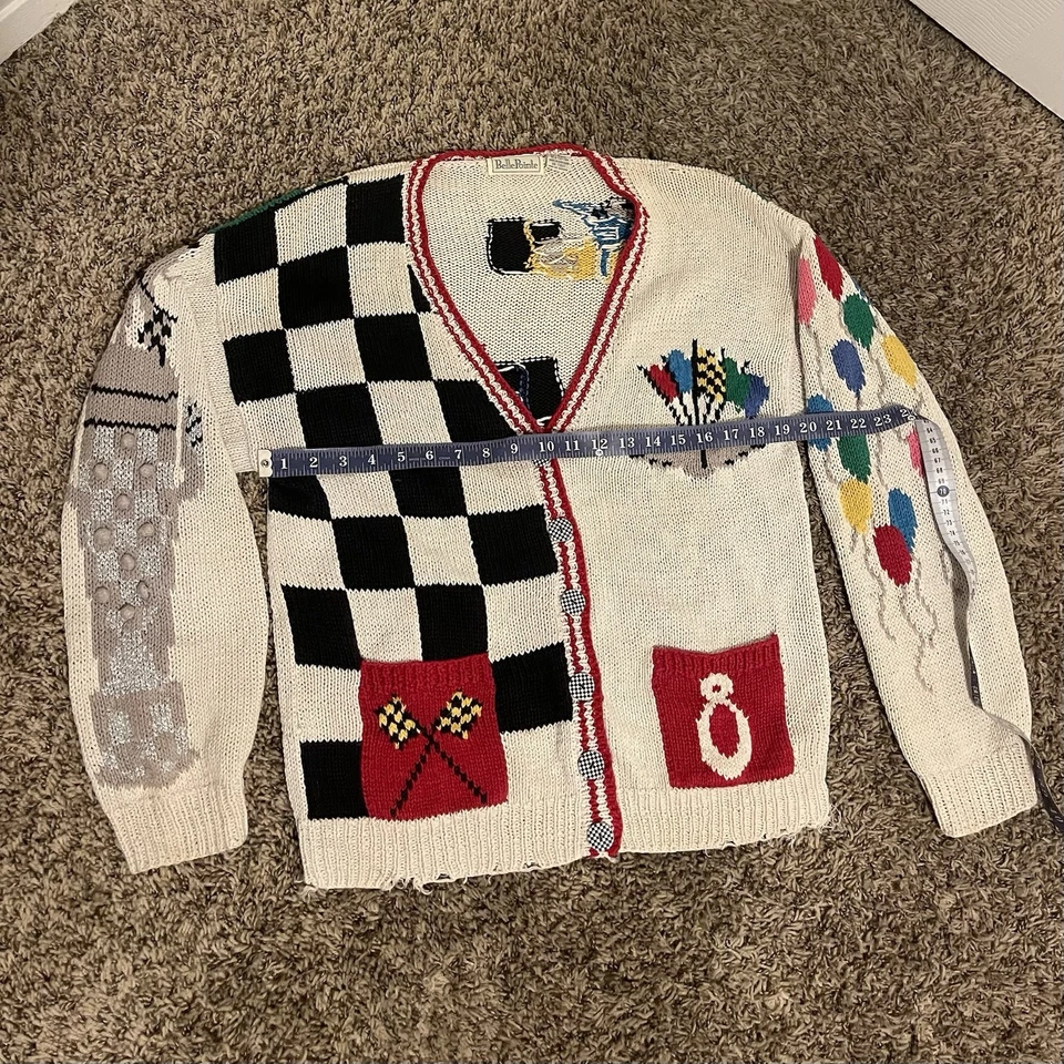80s/90s Belle Pointe Women's Cardigan Race car, Finish line, Checkers, Balloons - Image 3 of 4